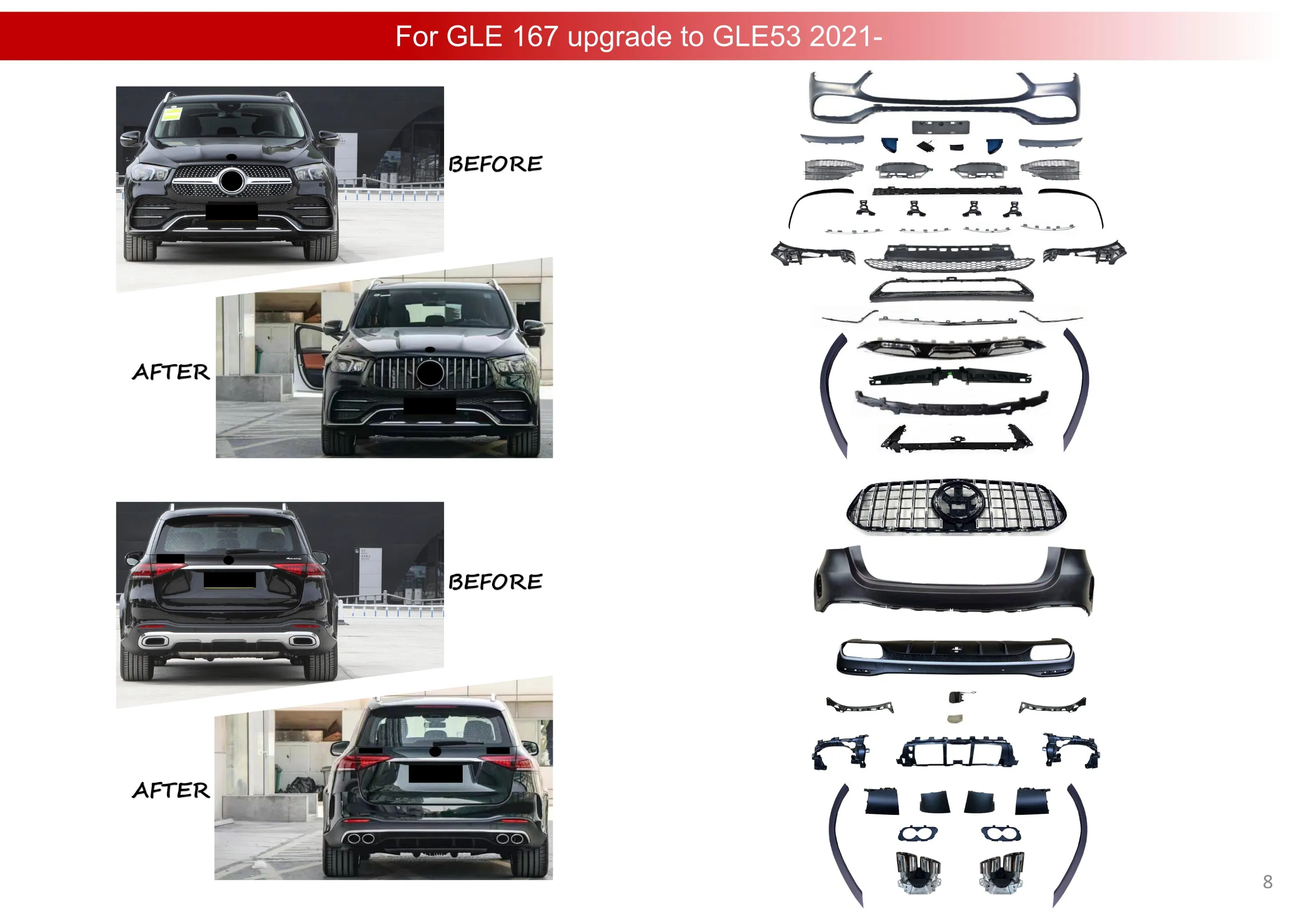 Кузовной обвес Sport Bumper для Mercedes-Benz GLE 350 (167) 2021 с решеткой радиатора под GLE 450