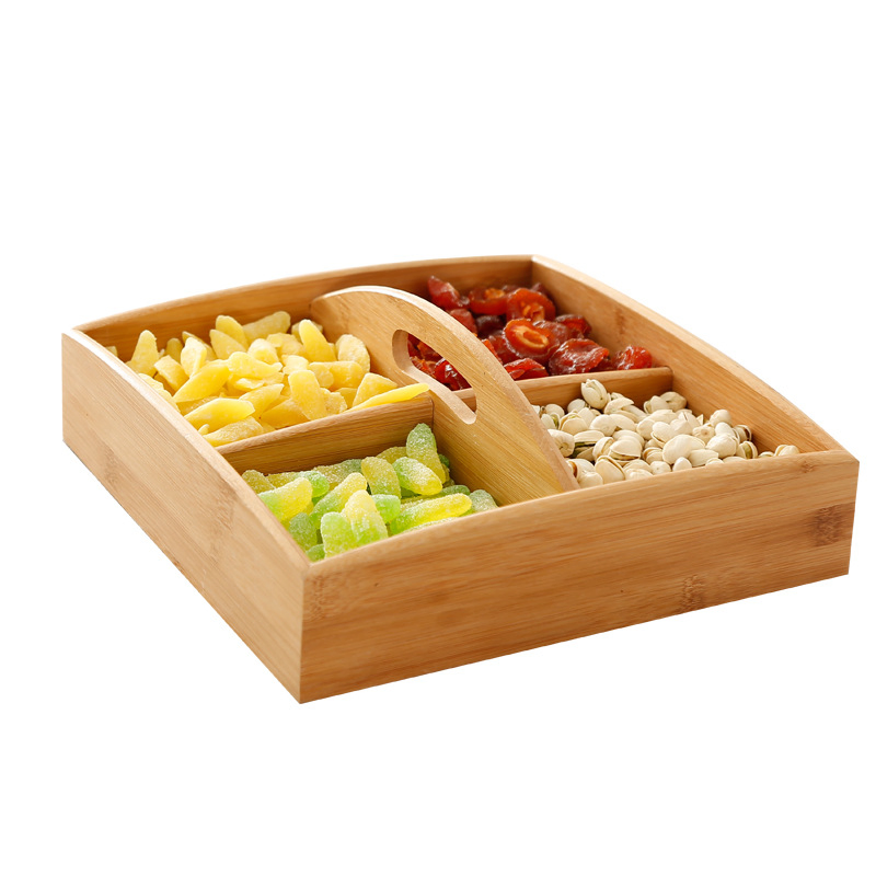 Wooden Snack Storage Box with Divider Lid for Candy and Dry Fruit