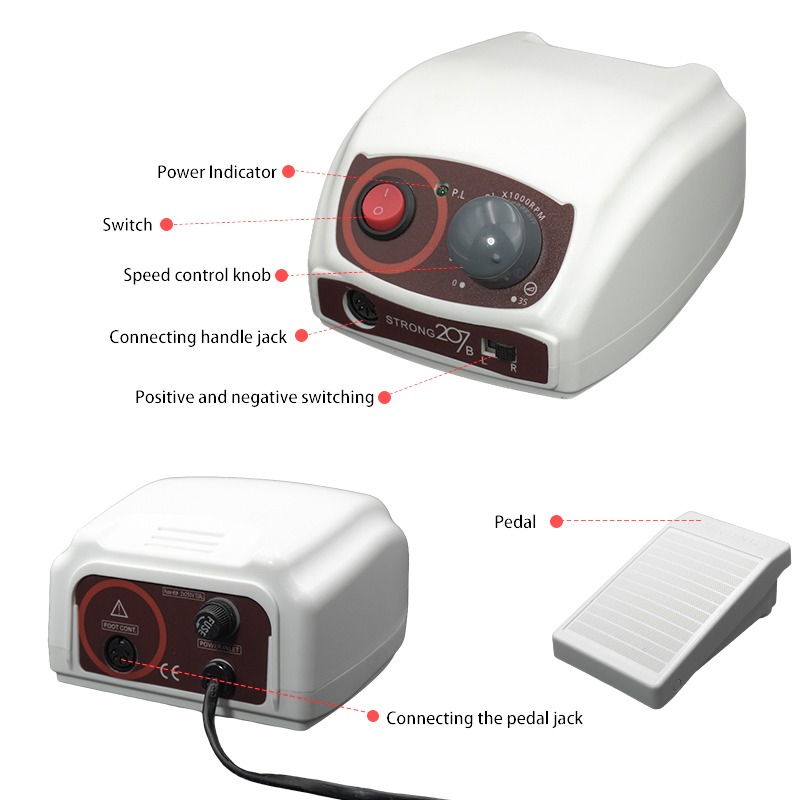 Electric Brushed Micromotor Strong 207 35000rpm Nail Drill Machine for Beauty Salon