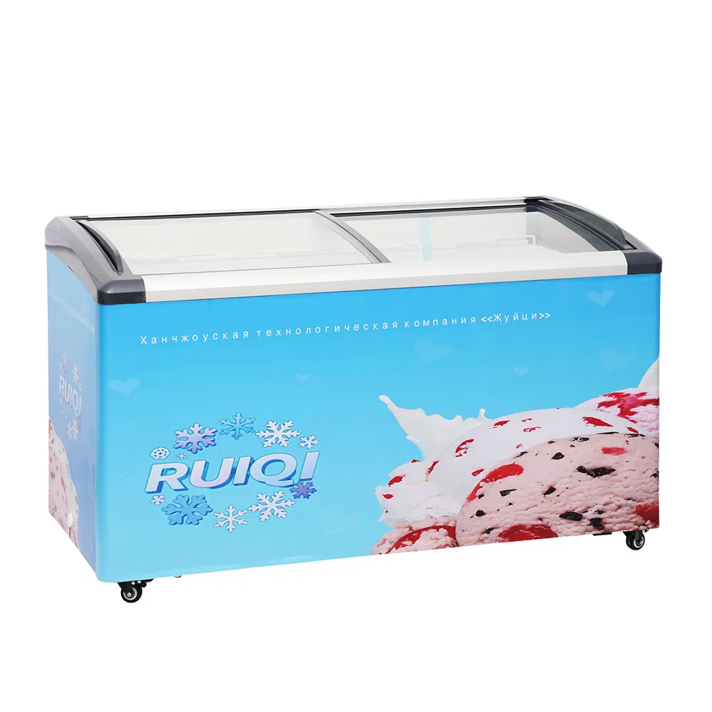 China Ice Cream Freezer Sliding Glass Door Curved Type Tempered Glass with CB for Ice Cream Shop