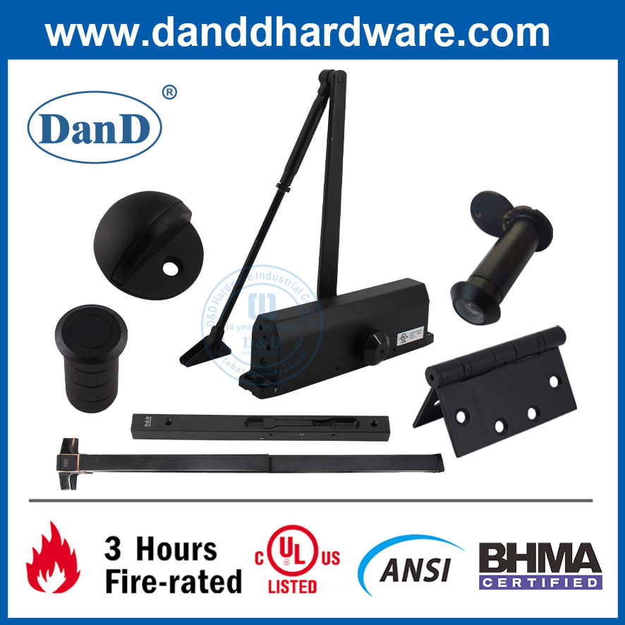 UL Fire Rated Door Eye Viewer Matt Black Closer Panic Bar Architectural Hardware
