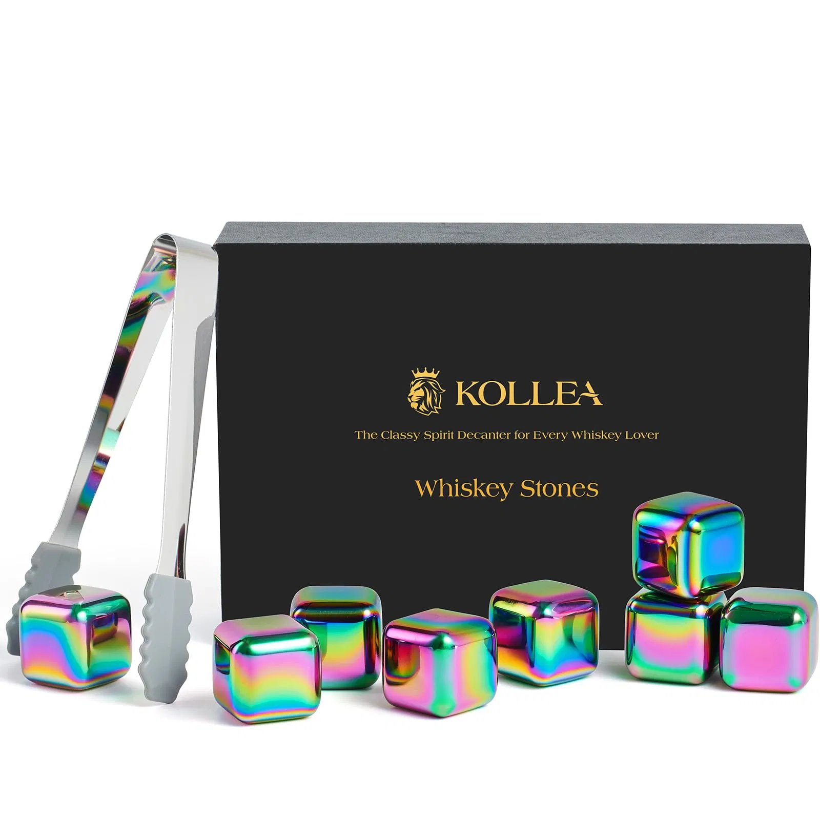 8 Pack Multicolor Stainless Steel Whiskey Chilling Rocks Stone Gift Set for Bottle Drinking for Men Dad Boyfriend
