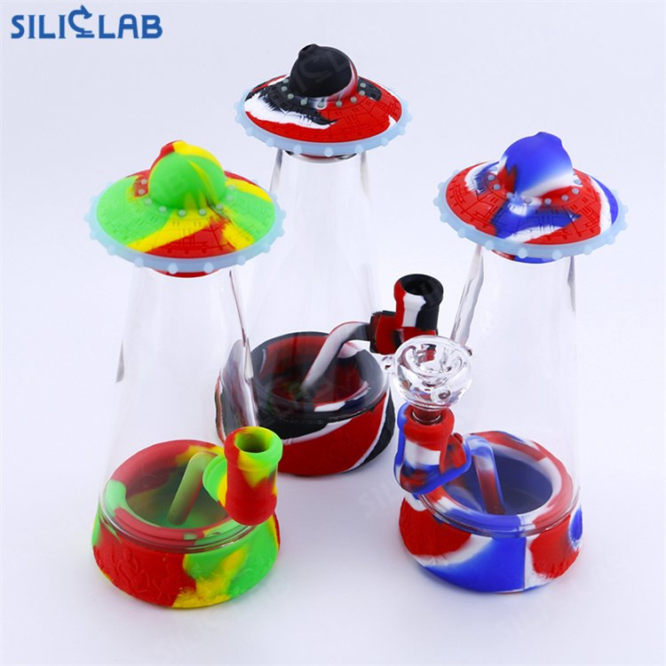 Cone Cylinder Glass Bubbler Smoking Pipe UFO Style Silicone Smoking Mouthpiece Glass Water Pipes