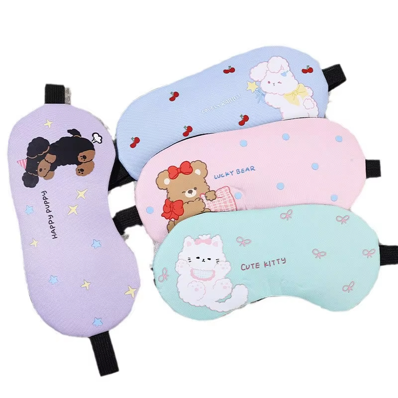 Wholesale Cute Cartoon Pink Blue Comfortable Custom Polyester Travel Cute Smile Print Sleep Eye Mask Eye Shade