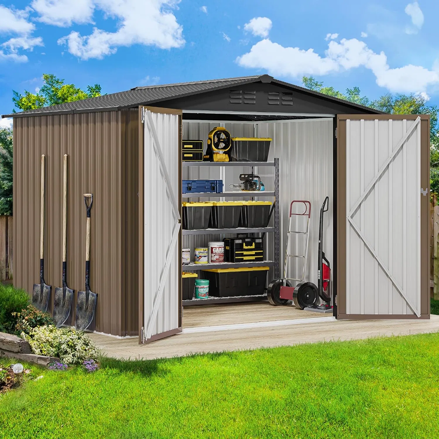 8'x6' Large Metal Outdoor Storage Shed for Backyard Patio Lawn