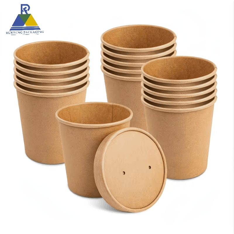 Custom Disposable Kraft Soup Paper Bowl Eco-Friendly Biodegradable Material with Lid