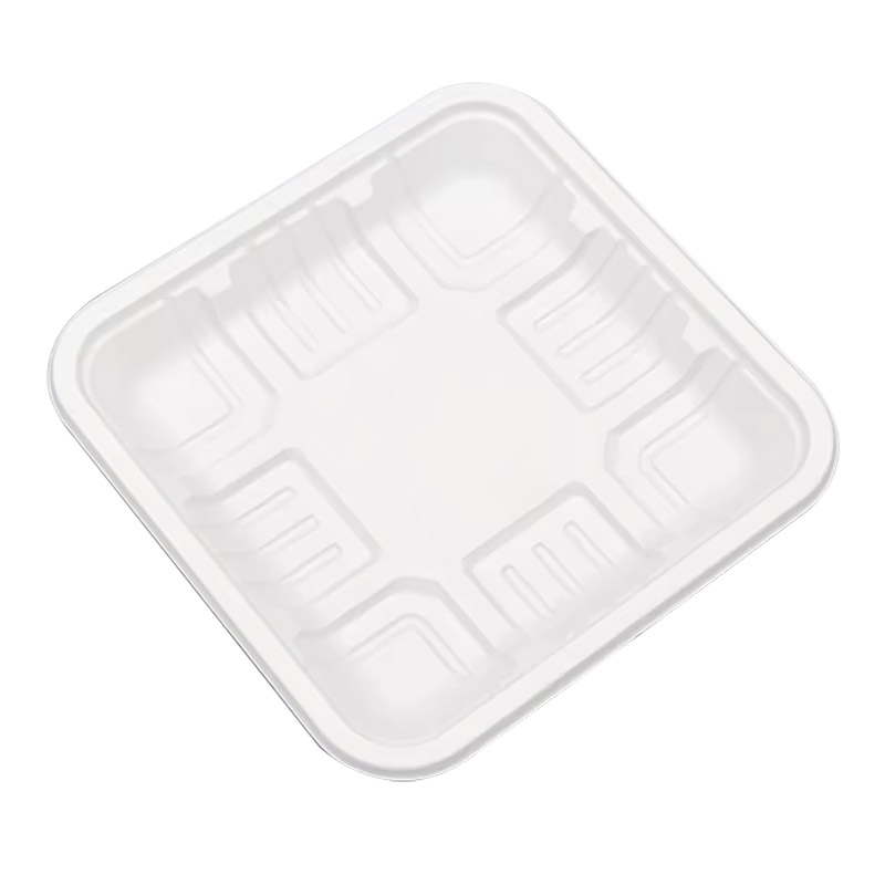 Disposable Cornstarch Square Lunch Food Tray Biodegradable Meat & Fruit Tray for Supermarket