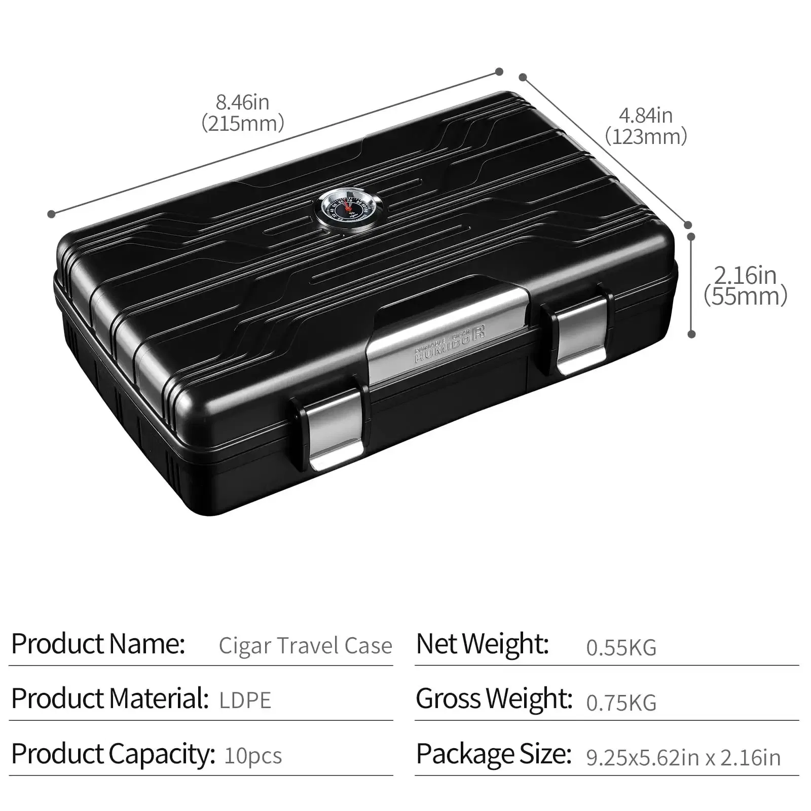 Portable Humidors Travel Case with External Hygrometer Double Humidifier