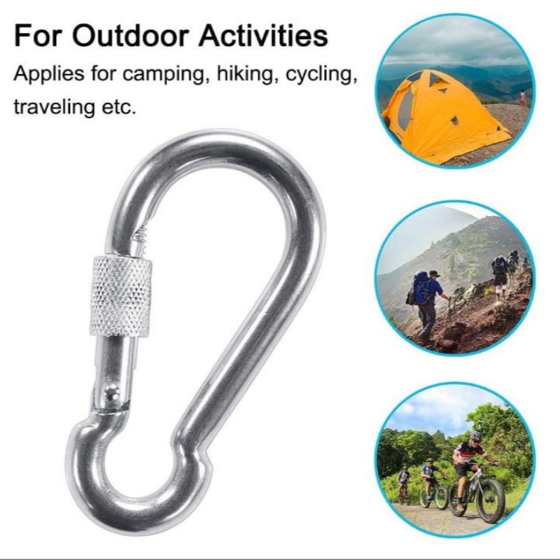 Locking Carabiner Hook Heavy Duty 304 Stainless Steel Large Caribiner for Camping/Swing/Hammock/Hiking/Weight Lifting Machine/Home Gym Equipment