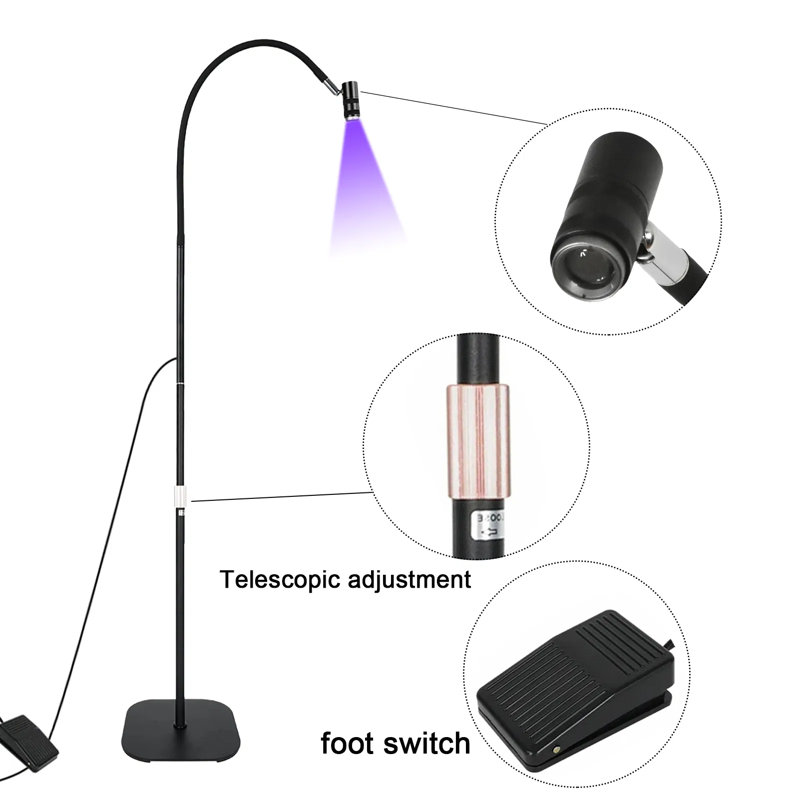 Fosoto Adjustable Fast Curing Eyelash Lamp Floor LED UV Nail Light Lamp for Nails Lash Extension Eyes