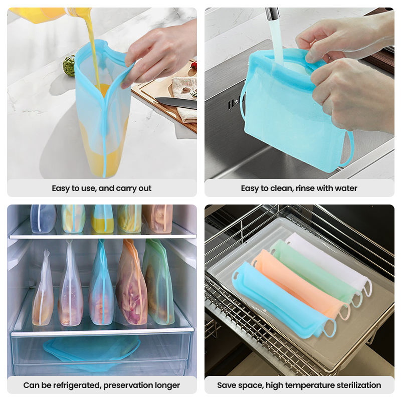 Stand up Silicon Reusable Food Storage Eco-Friendly Silicone Zipper Food Bag 500ml for Snack Sandwich Fruits