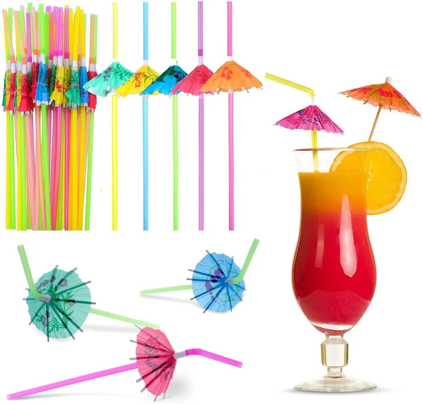 Hawaiian Beach Cocktail Luau Party Decorations Supplies 50 Umbrella Parasol Drinking Straws