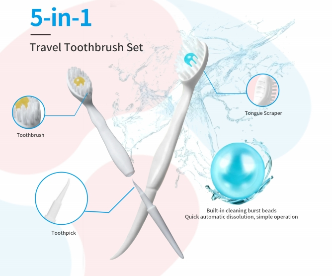 Disposable Toothbrush for Travel with Floss Refreshing Beads