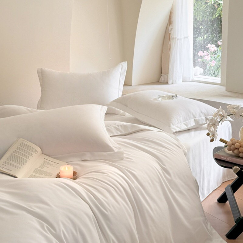 Thick Twill Skin-Friendly Cotton Bed Linen ODM/OEM Hotel Guesthouse Homestay Four Piece Bed Set Wide Edge Quilt Duvet Cover Pure White Bed Sheets Bedding Set