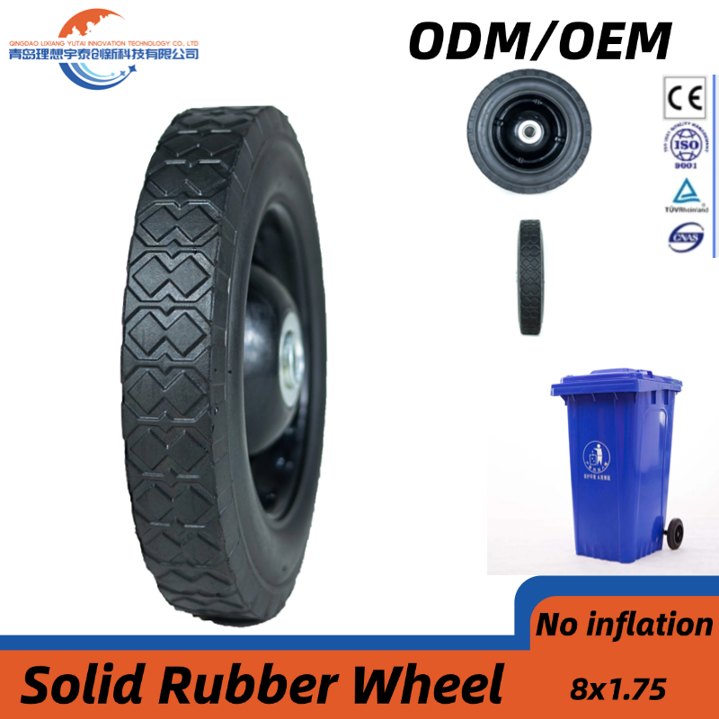 6 7 8 9 10 Inch Garbage Bin Flatbed Cart Solid Rubber Wheel 8X1.75 with Steel Rim