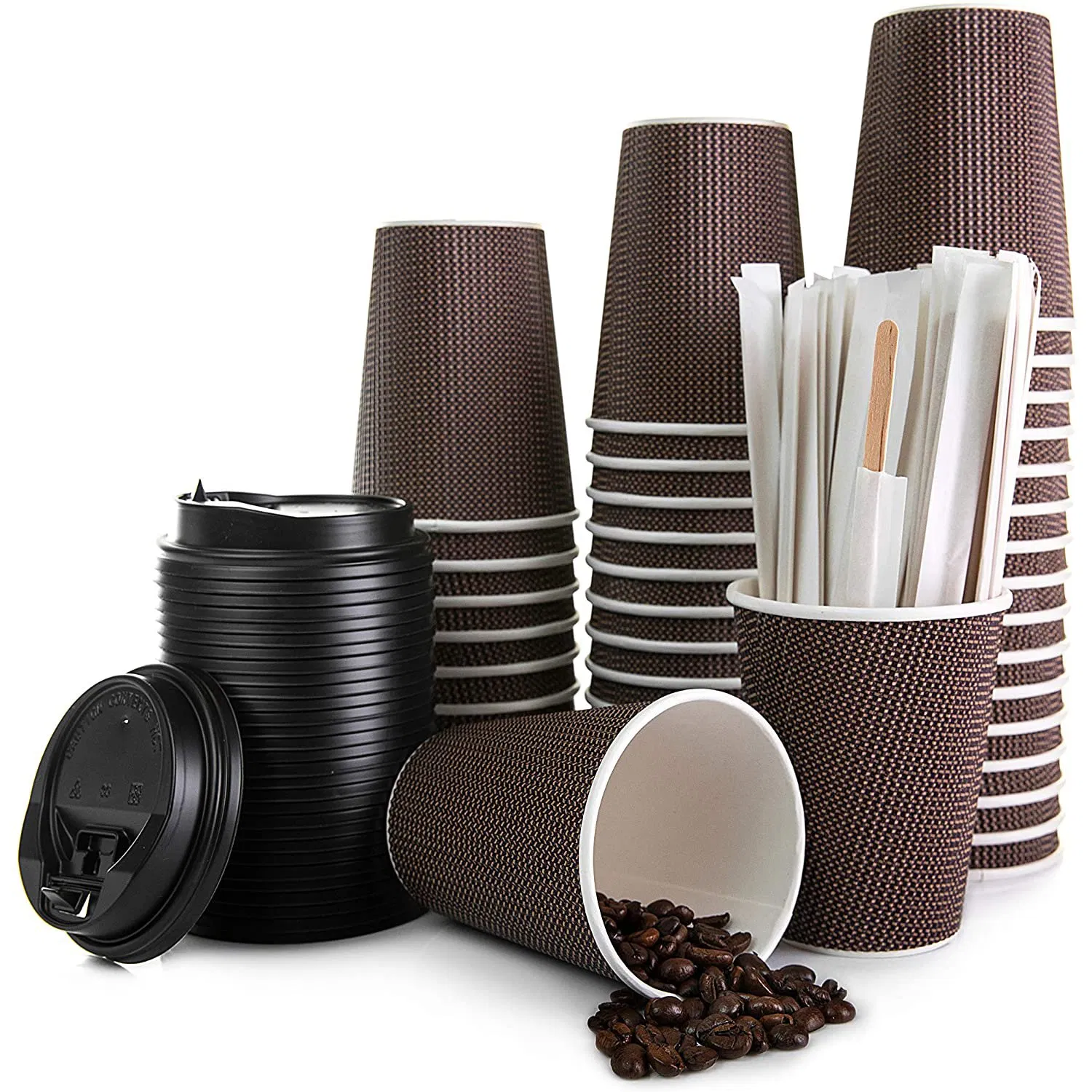 Disposable Paper Cup Printing Takeaway Drinking Coffee Paper Cup with Prevent Leaks Lids