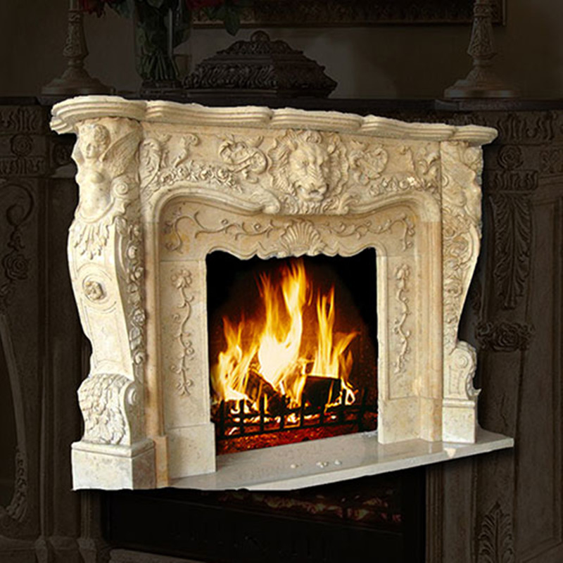 Home Decoration Natural Marble Fireplace Mantel Solid Stone Fireplace Surround