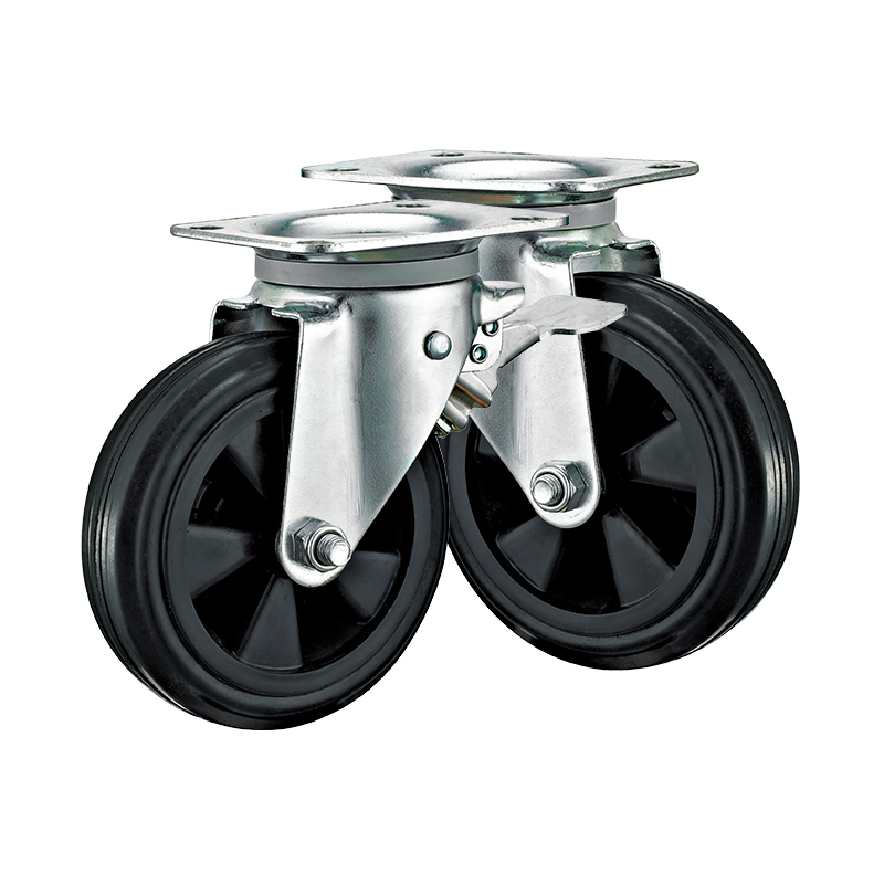 6"8" Industrial Plastic Core Rubber Waste Can Casters Trash Bin Wheel Castor