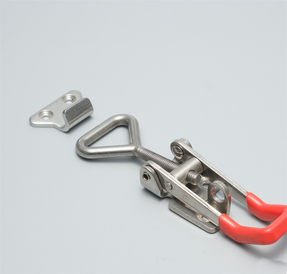4001 Zinc Plated Steel/ Stainless Steel Toggle Clamp Draw Hasp Toggle Latch with Red Rubber Handle