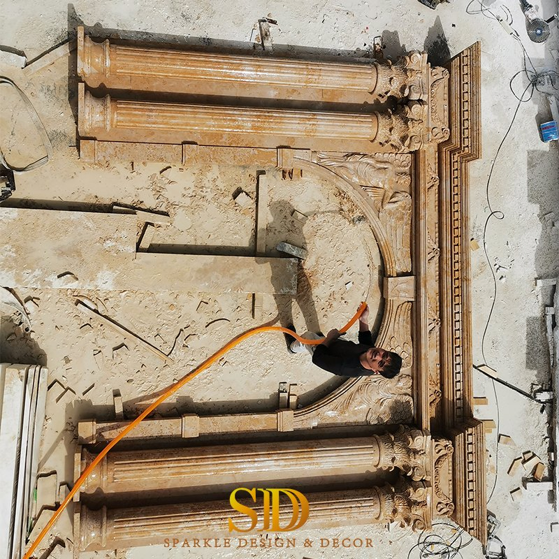 China Custom Made Natural Marble Columns/Pillars with Grooves on Surface for Decoration