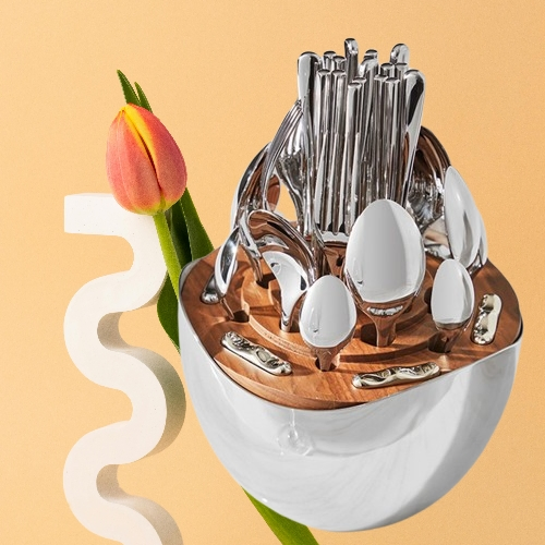 24PCS Silver Egg-Shaped Stainless Steel Flatware Set Premium Cutlery Set for Dining