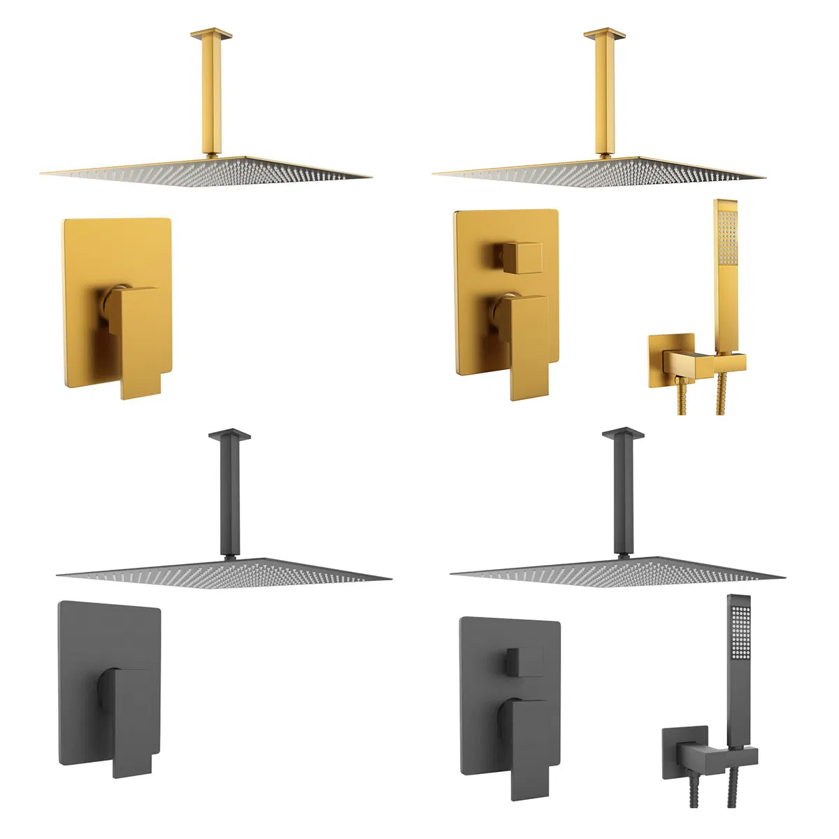 Contemporary Black Shower System- 16 Inches Ceiling Shower Faucet Set with Square Rain Shower Head