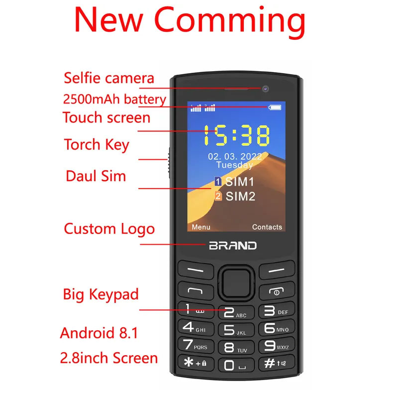 Компактный кнопочный телефон 3G/4G, 2 SIM