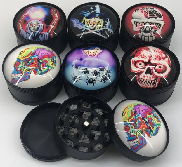Skull Designs 3 Layers Zinc Grinder Glass Water Pipe Smoking Sets Smoking Accessories