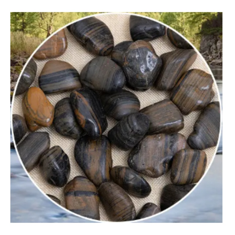 High Polished Tiger Skin Yellow Pebbles, Striped Pebbles, Used for Aquarium Decoration