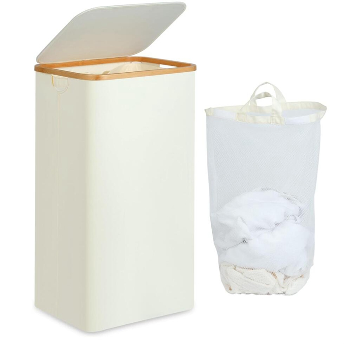 Large Laundry Hamper with Bamboo Handle Collapsible Storage Basket