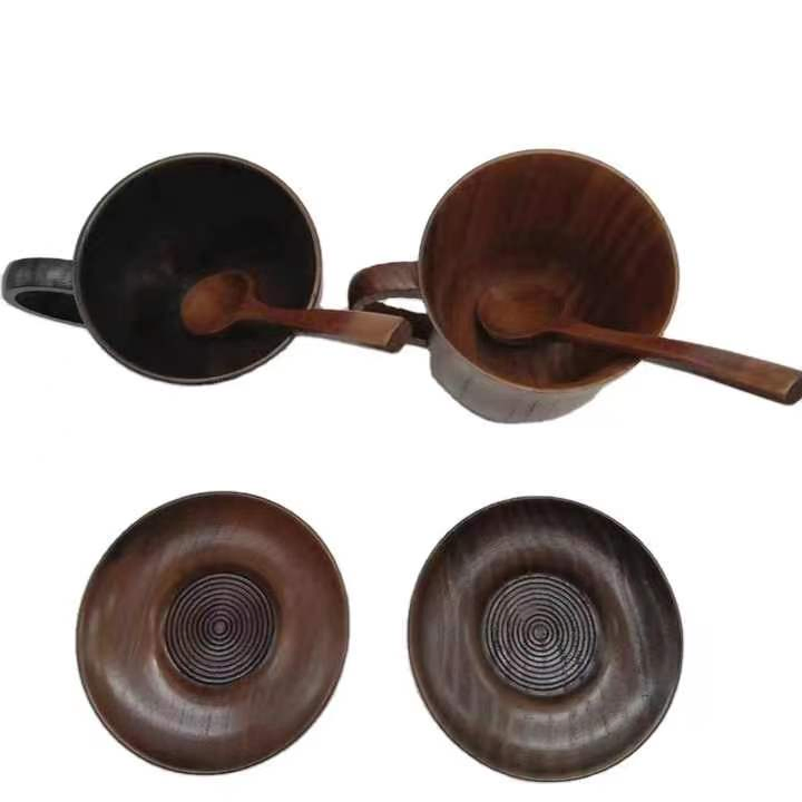 Sour Jujube Wooden Cup Fashion Six-Piece Set of Standard Set of Cups, Saucers and Spoons