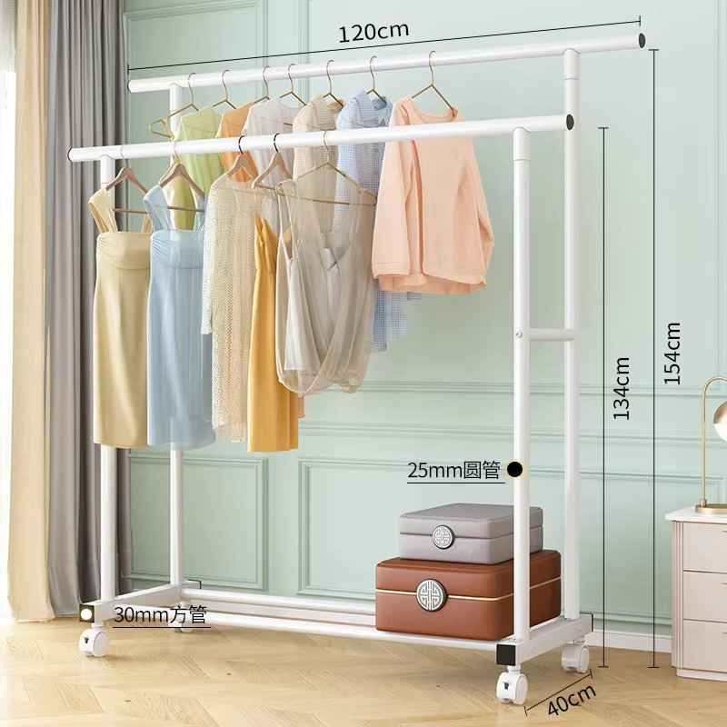 Multifunction Metal Garment Rack Wholesale Household Clothes Storage Hanging Rack Movable Single Rod Space Saving Clothes Rack