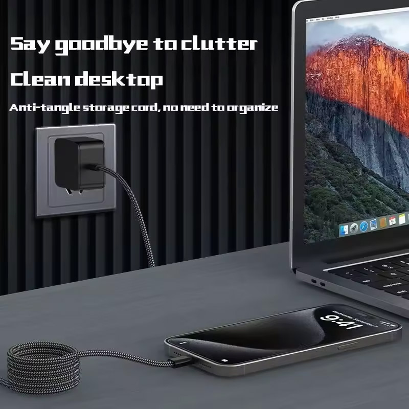 60W/100W/240W Magnetic Self-Winding Fast Charging Data Cable, USB C-C Cable for iPhone 15/16 Series, Ipads, MacBook with Premium Nylon Braided Cable