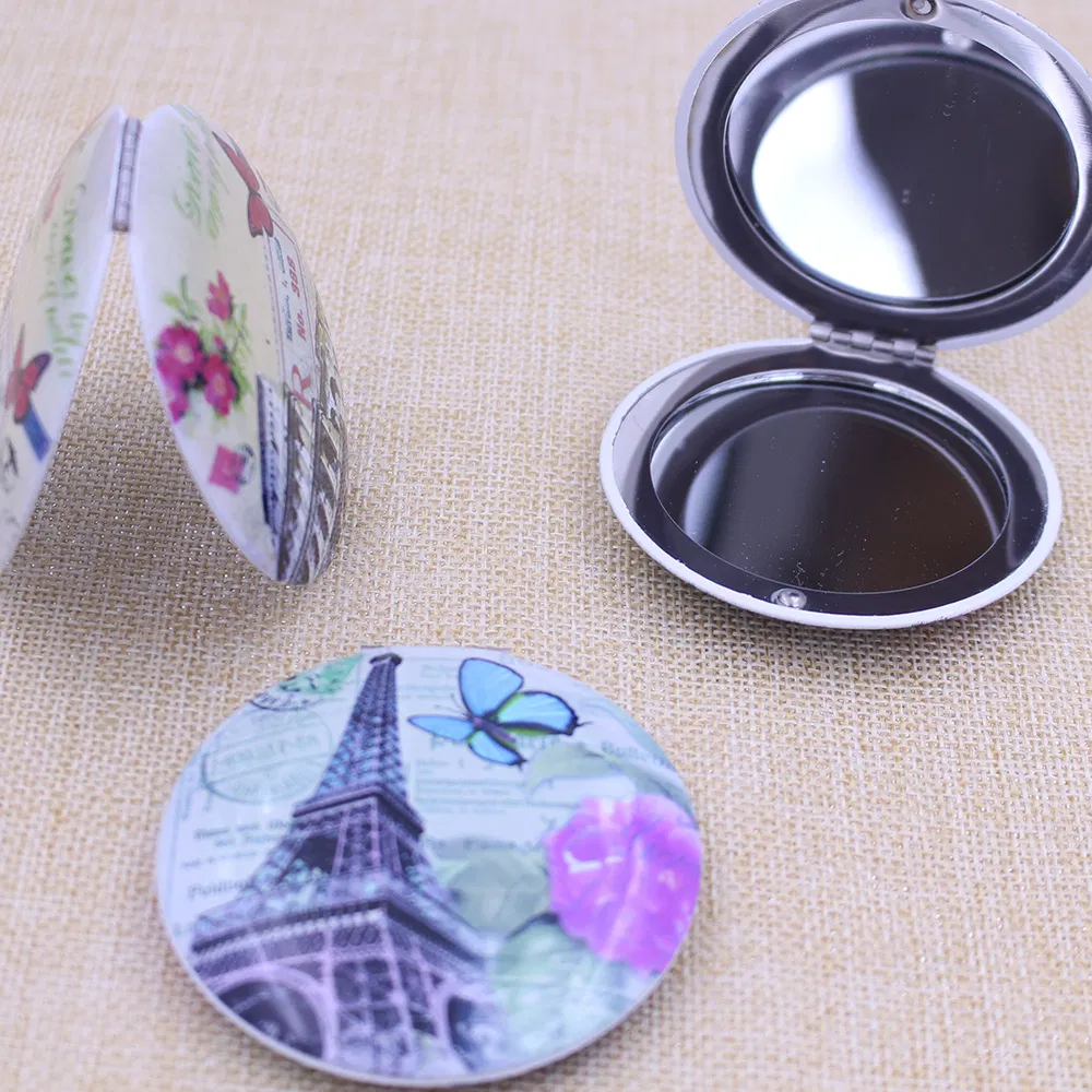 Custom Printed Compact Mirrors Heart Shaped Eiffel Tower Travel Souvenir Pocket Mirrors Portable Folding Makeup Mirrors Metal Mini Purse Mirrors