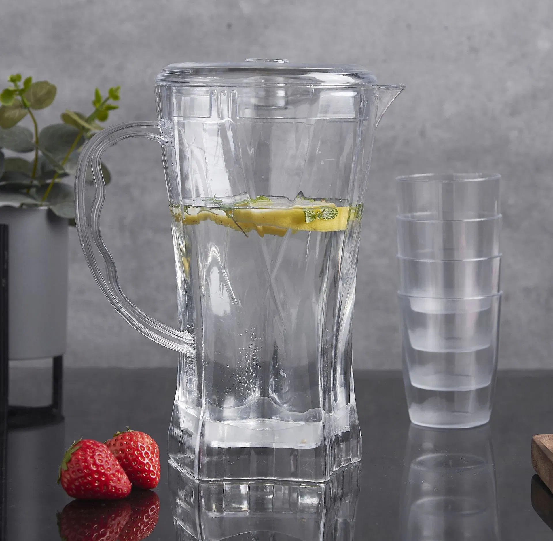 2000ml PS Clear Color Cold Water Kettle with 4PCS Cups for Summer