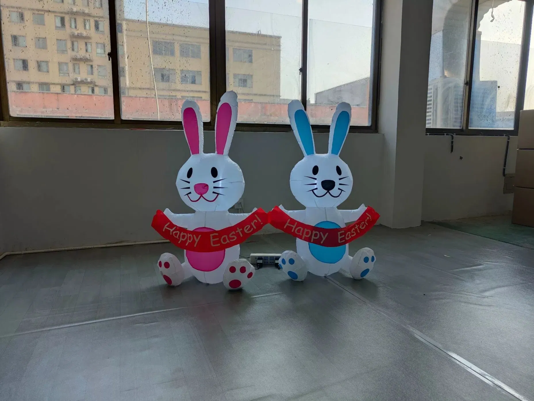 Boyi 4FT Air Blown Inflatable Easter Bunny Happy Easter Banner Yard Decoration