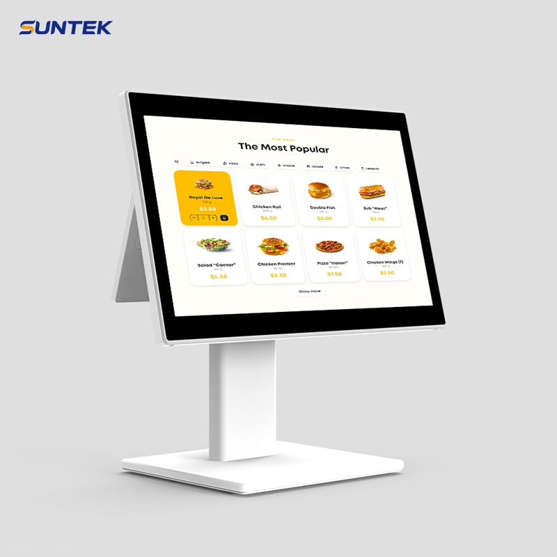 Suntek Restaurant Supermarket Dual Screen Touch Screen Electronic Cash Register POS with Barcode Scanner