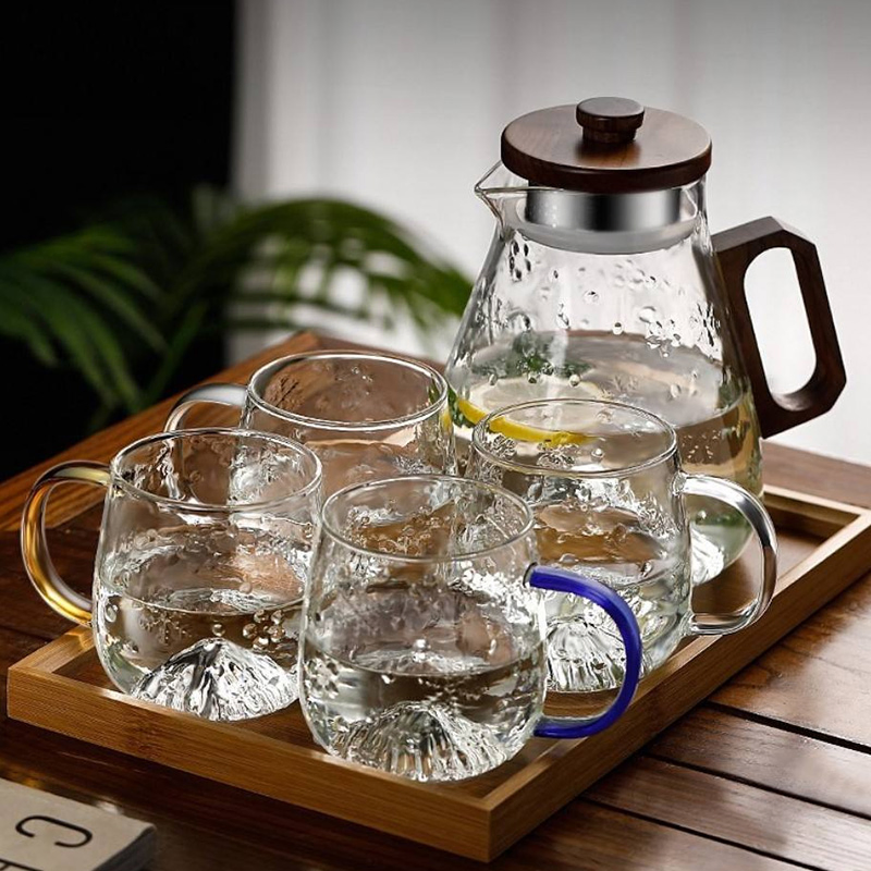 Classic Borosilicate Glass Teapot Set Wood Handle Includes Water Filter Kettle Pitcher Jug