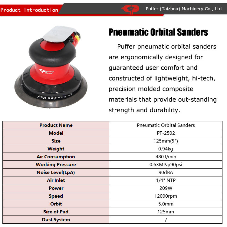 Пневматическая орбитальная шлифмашина Puffer PT-2502, 125 мм