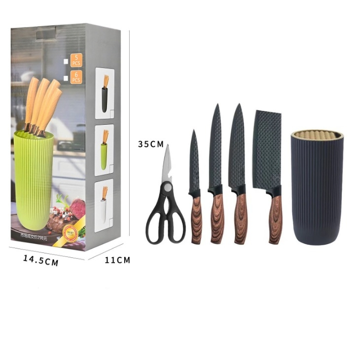 Cross Border Six Piece Set Stainless Steel Cutting Storage Bucket Kitchen Knives