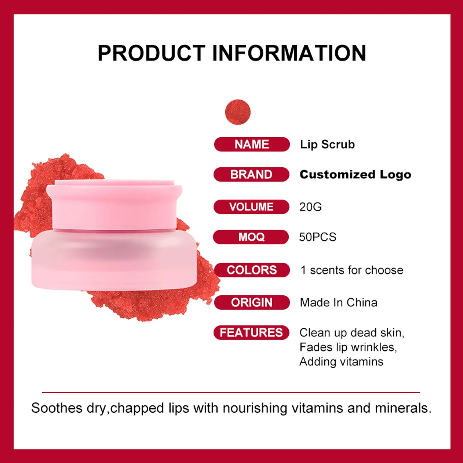 Pink Frosted Texture Fine Particles Strawberry Flavor Lip Scrub