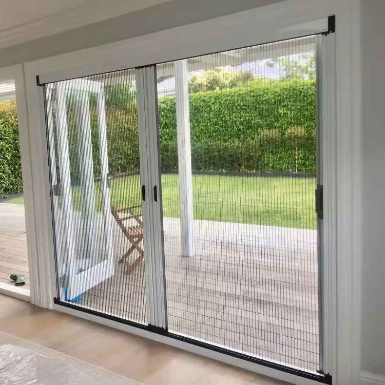 Aluminum Frame Large Opening Retractable Screen Door, Pleated Mesh Screen Sliding Door
