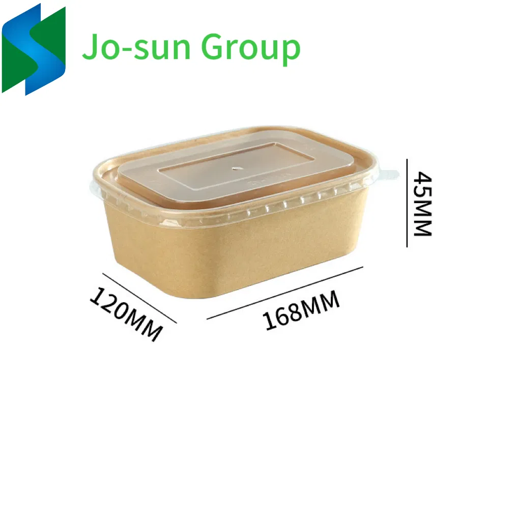 Free Sample Hot Sale Food Grade Disposable Takeaway Fast Food Container Kraft Paper Rectangular Bowl with Lid for Salad