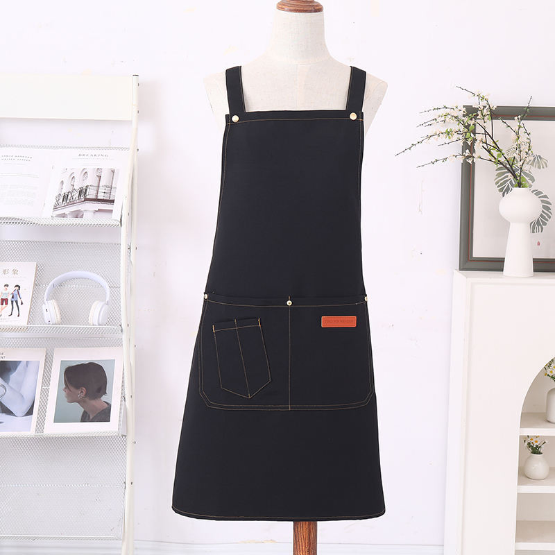 Custom Kitchen Cotton H Shoulder Strap Back Double Buckle Waterproof Canvas Apron