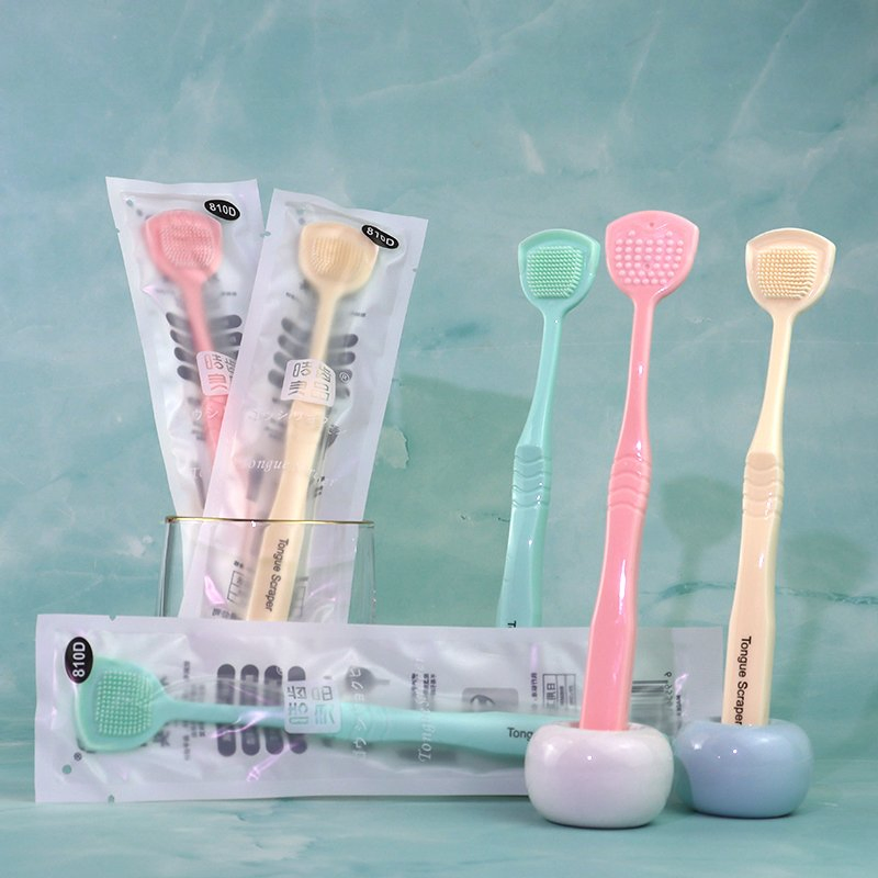 Manufacture Soft Silicone TPR Tongue Scraper Tongue Cleaning Brush Hanger Oral Care