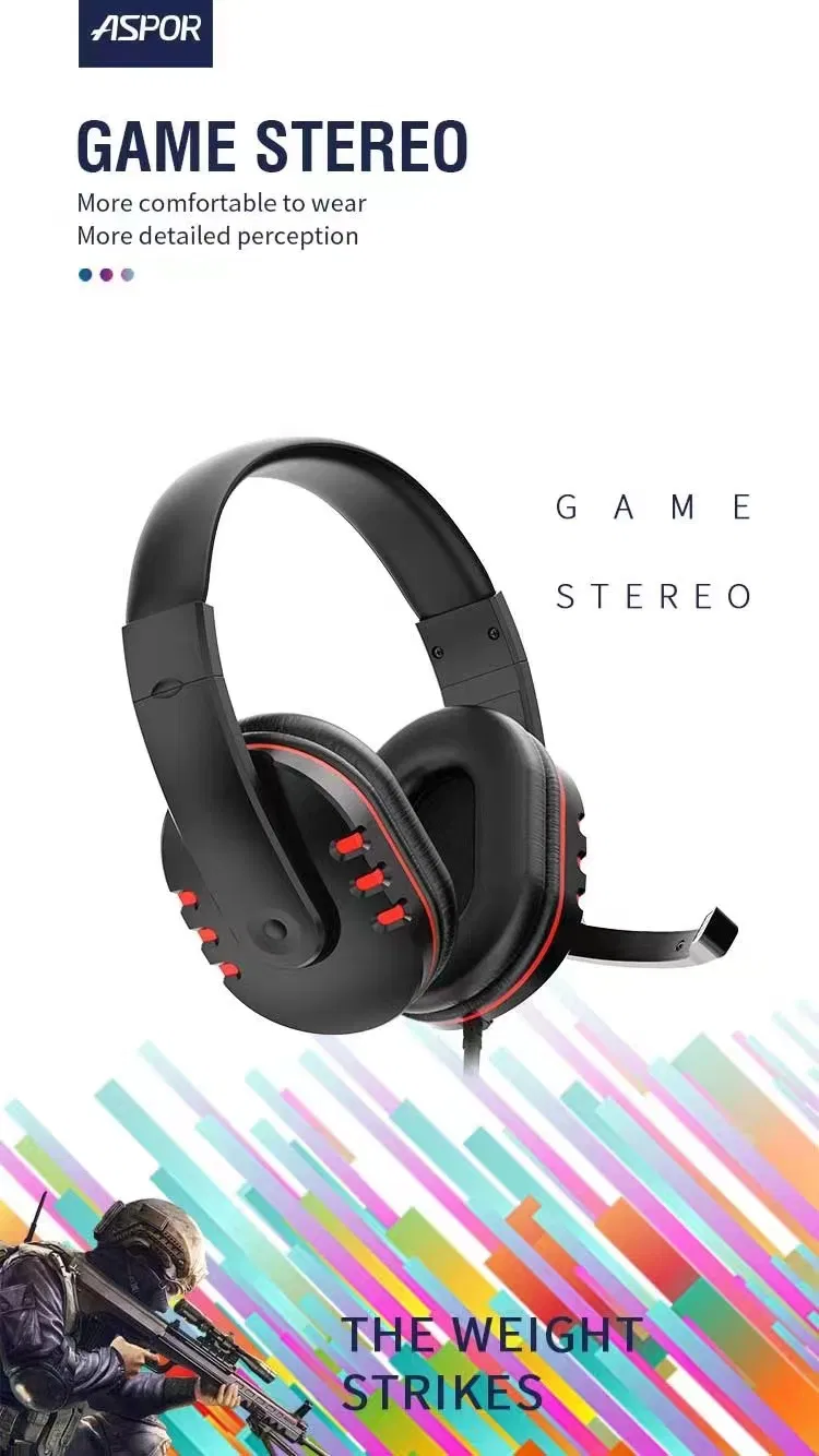 2022 New Arrivals Aspor Brand Aux 3.5mm Gaming Headset Deep Bass Adjustable Microphone Perfect Compatibility Excellent Comfort