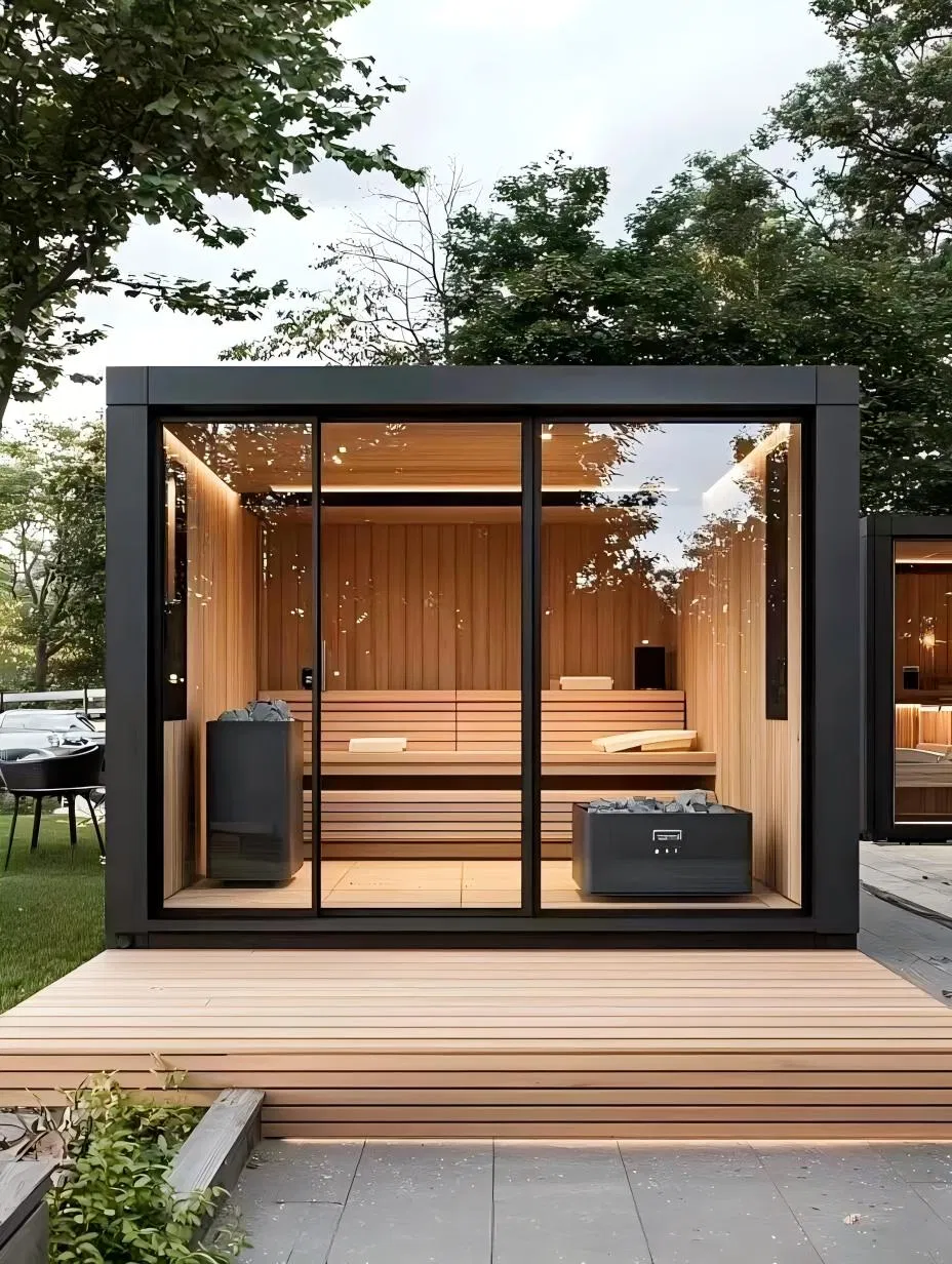 Traditional Garden Steam Sauna Room for Family Use with Hemlock