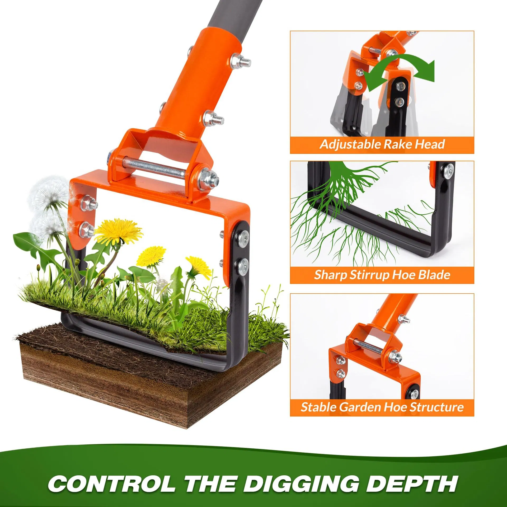 Ds-3318 Hoe Garden Tool -Scuffle Garden Hula Hoes for Weeding Gardening Long Handle Heavy Duty - Adjustable Weeding Loop Stirrup Hoe 30-61 Inch Black