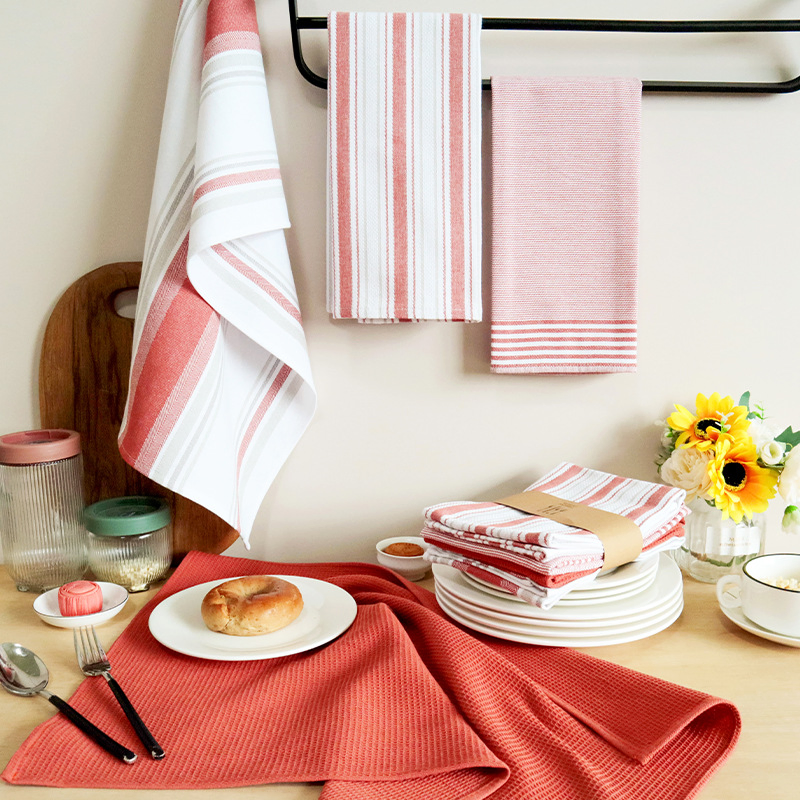 New Waffle Woven Kitchen Hand Towel Custom Cotton Tea Towel Set