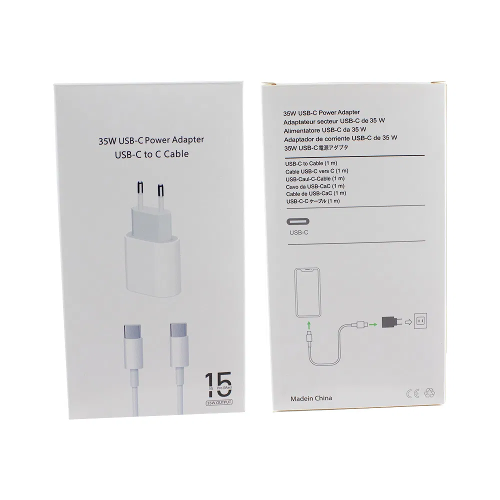 USB-C Power Adapter EU Plug Wall Charger 35W Output with Type C Cable for Phone